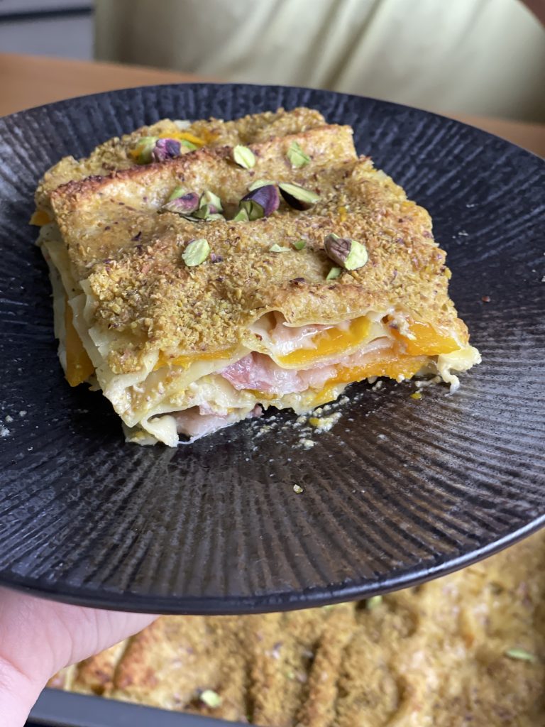 Lasagne Zucca, Pistacchio e Pancetta